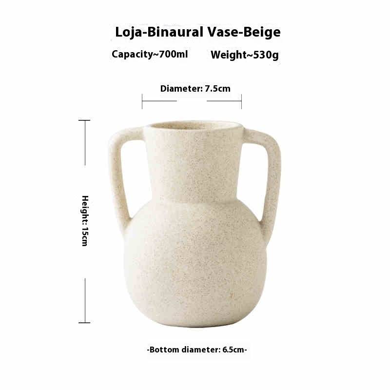 Retro Beige Ceramic Binaural Vase Decorative Ornament