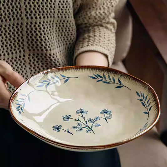 Exquisite 9" Retro Ceramic Deep Plate - Irregular Design