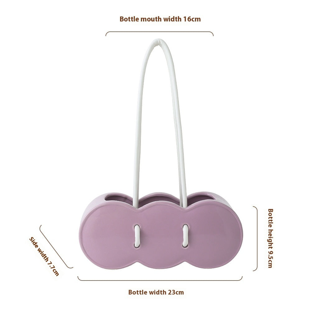 Ceramic Portable Flower Basket Bag Vase