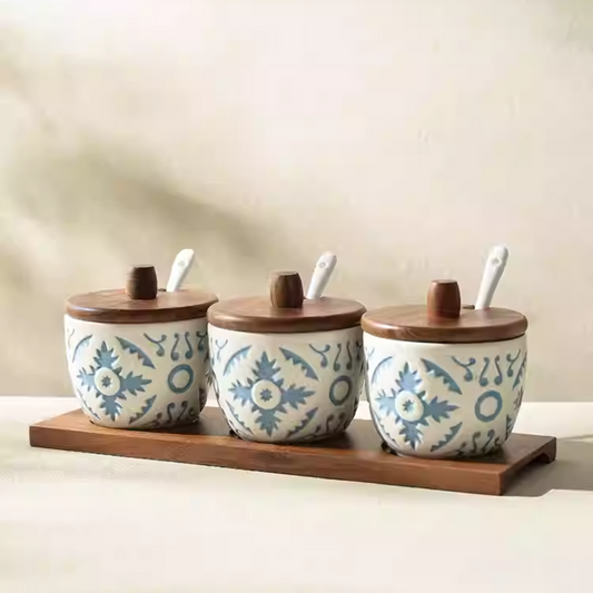 High-End Ceramic Spice Jar Set- Embossed Light Luxury