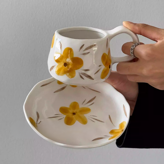 Medieval Floral Coffee Cup & Saucer - Hand-Painted Gift