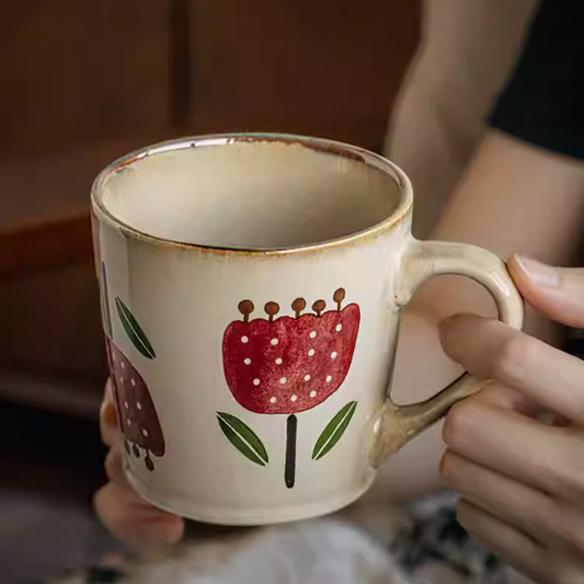 Flower Retro Ceramic Coffee Mug - Beautiful Office Cup