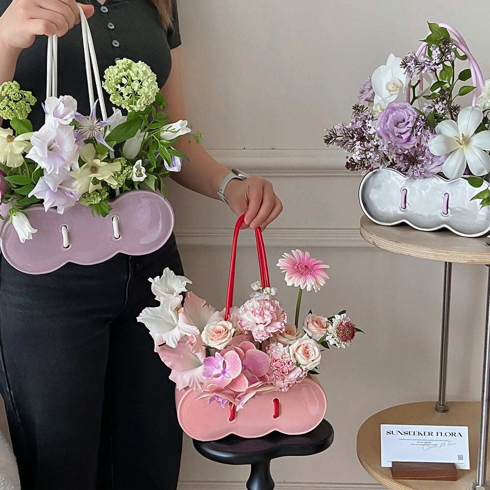 Ceramic Portable Flower Basket Bag Vase