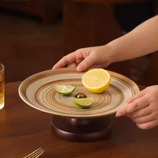 Retro Japanese Ceramic Dessert Plate – Handmade Fruit & Nut Tray
