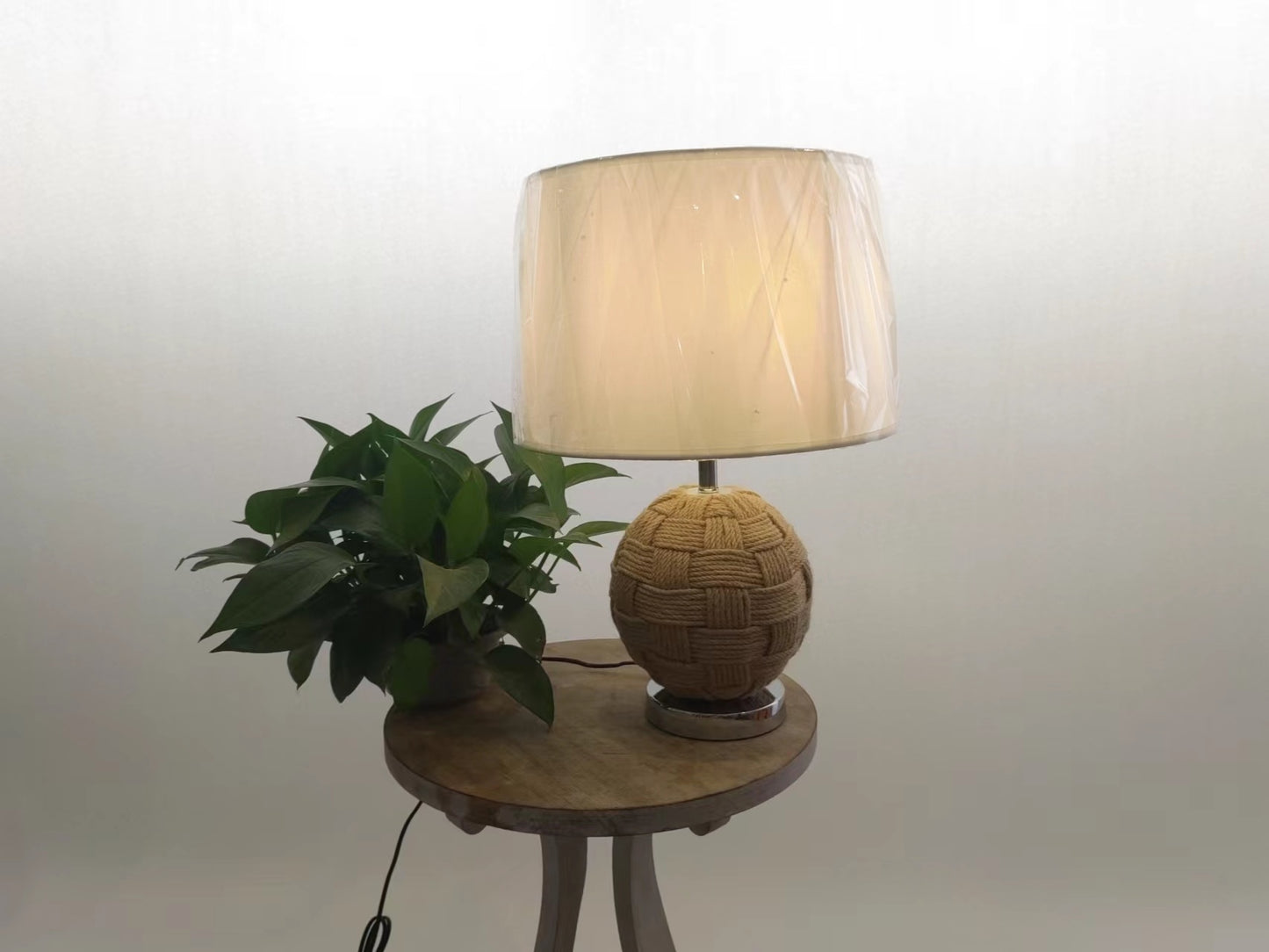 Country Table Lamp Hand-woven Hemp Rope Ball Natural Table Lamp