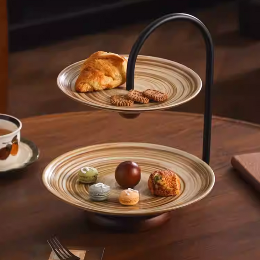Japanese Retro Double-Layer U-Shaped Dessert Plate - Handmade
