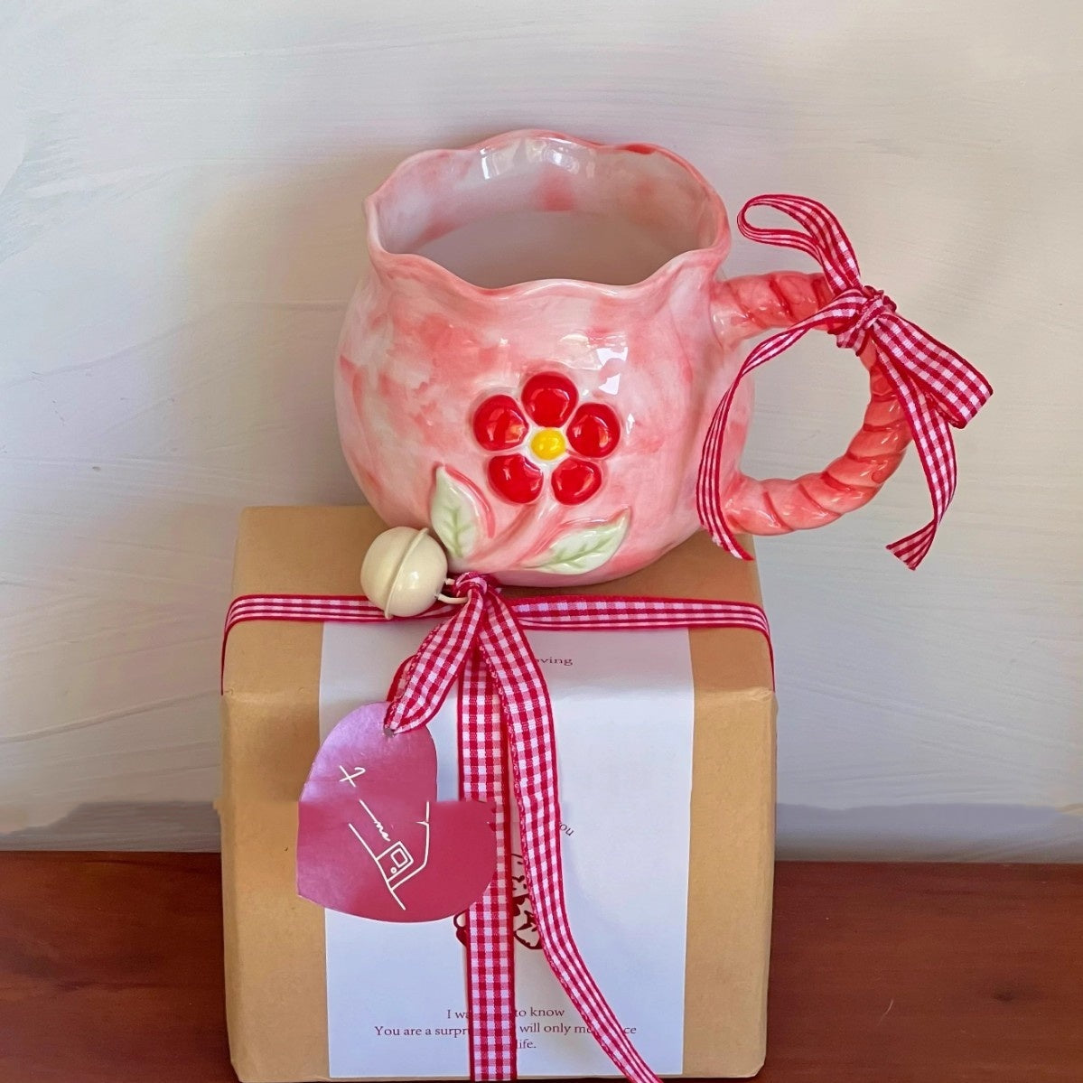 Irregular Cute Bow Mug | Cherry Art Mug Gift Ceramic Cup