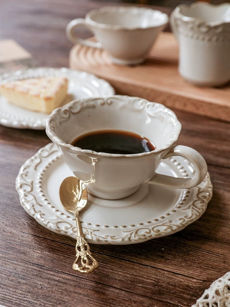 Artistic French Retro Luxury Afternoon Tea cup | Embossed Coffee Cup and Saucer.