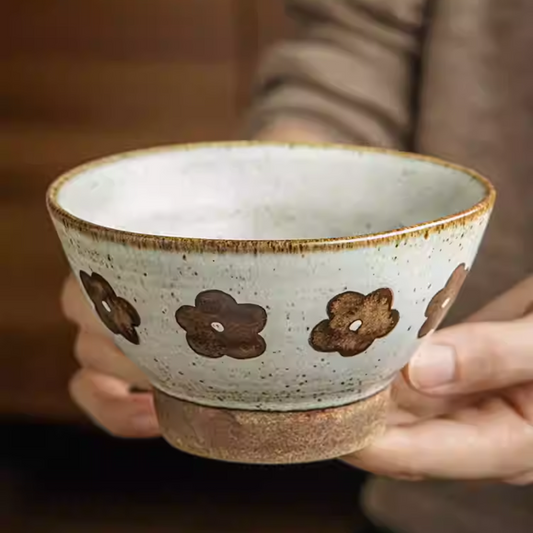 Japanese Handmade High-Footed Bowl 5" - Retro Stoneware