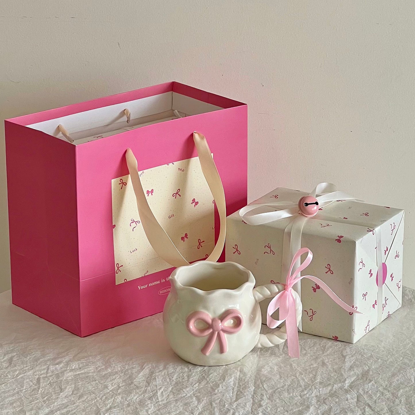 Irregular Cute Bow Mug | Cherry Art Mug Gift Ceramic Cup
