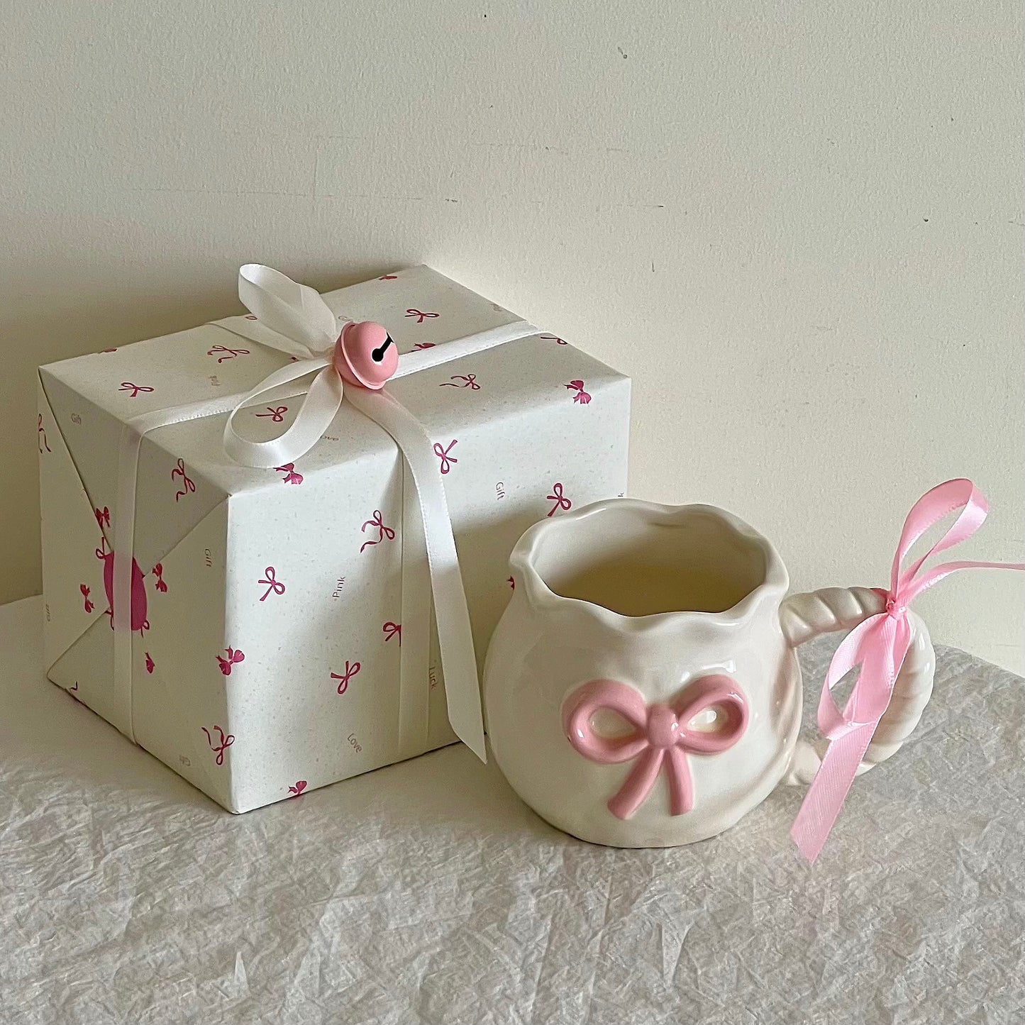 Irregular Cute Bow Mug | Cherry Art Mug Gift Ceramic Cup