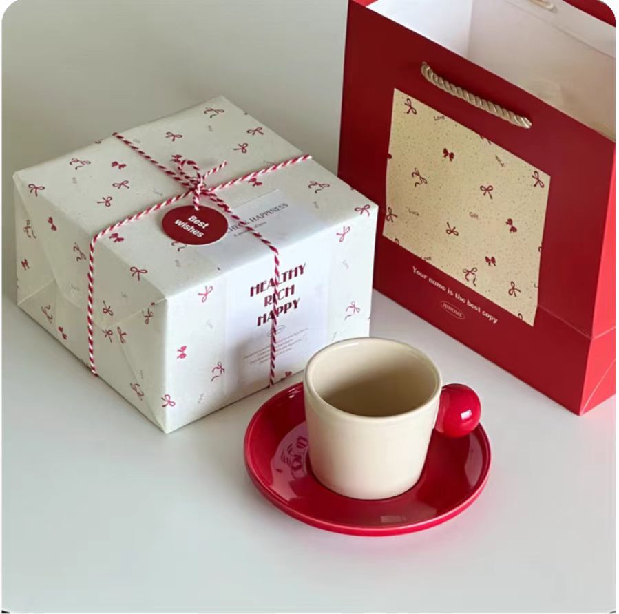 Irregular Cute Bow Mug | Cherry Art Mug Gift Ceramic Cup