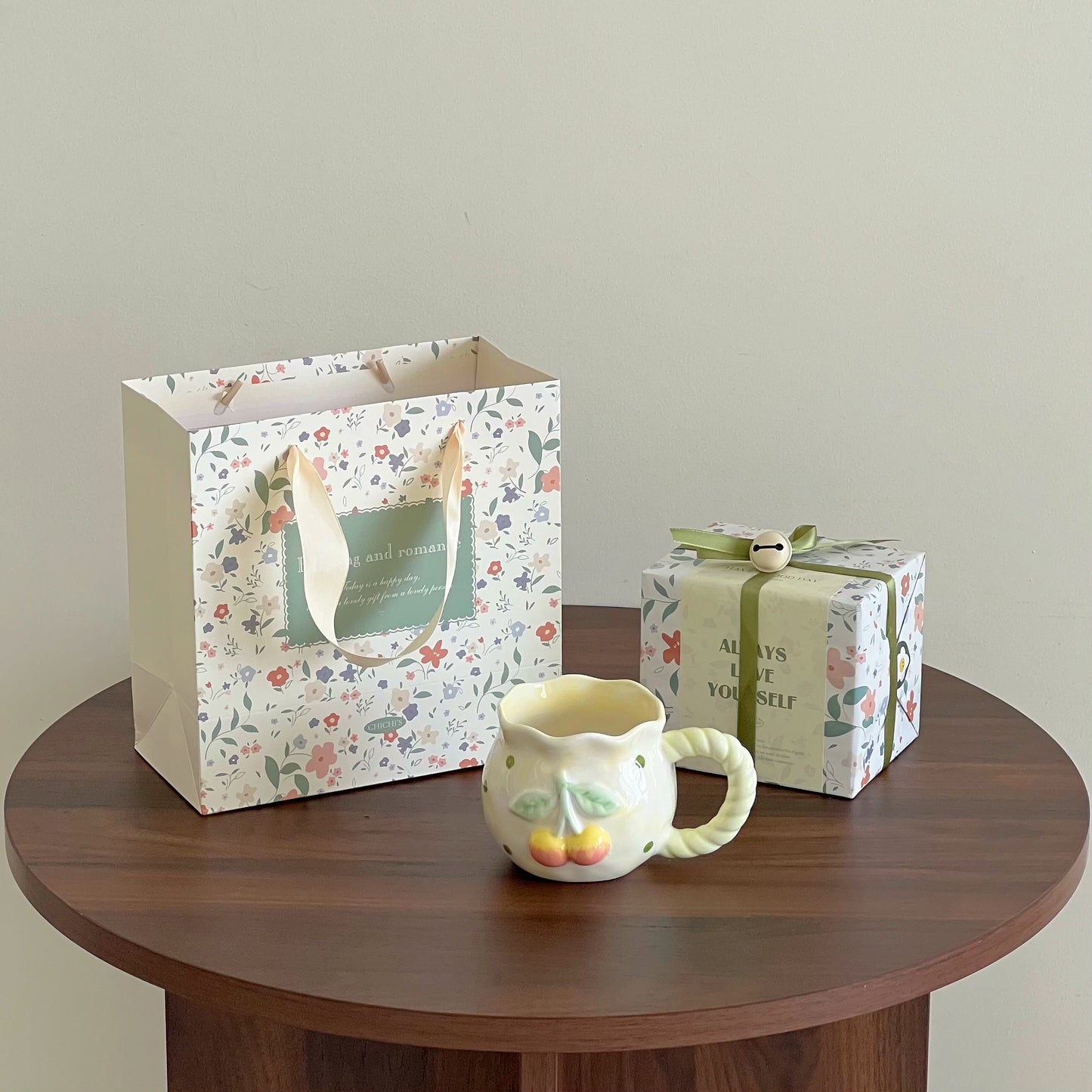 Irregular Cute Bow Mug | Cherry Art Mug Gift Ceramic Cup