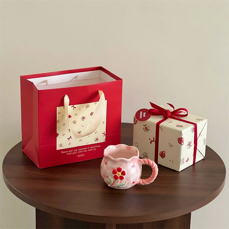 Irregular Cute Bow Mug | Cherry Art Mug Gift Ceramic Cup