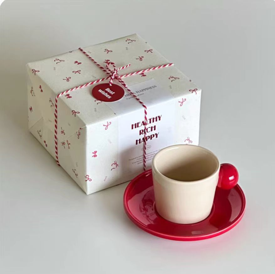 Irregular Cute Bow Mug | Cherry Art Mug Gift Ceramic Cup
