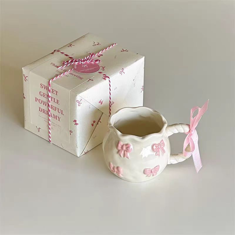 Irregular Cute Bow Mug | Cherry Art Mug Gift Ceramic Cup