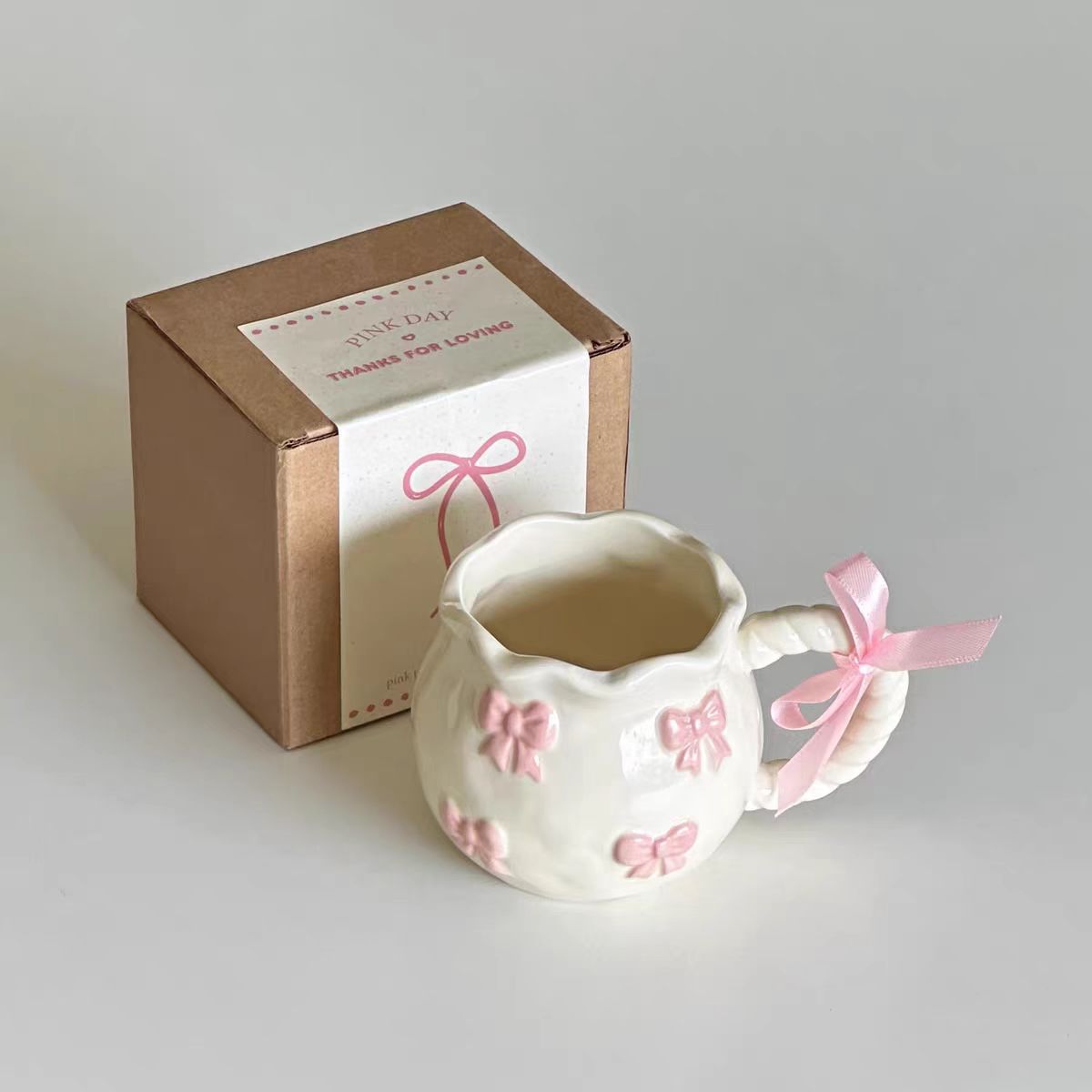Irregular Cute Bow Mug | Cherry Art Mug Gift Ceramic Cup