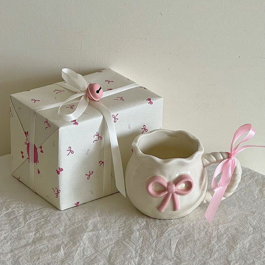 Irregular Cute Bow Mug | Cherry Art Mug Gift Ceramic Cup