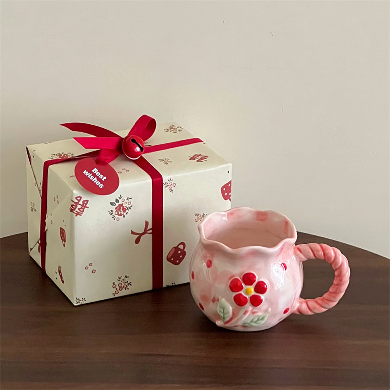 Irregular Cute Bow Mug | Cherry Art Mug Gift Ceramic Cup