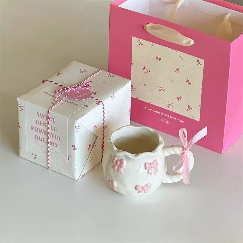 Irregular Cute Bow Mug | Cherry Art Mug Gift Ceramic Cup