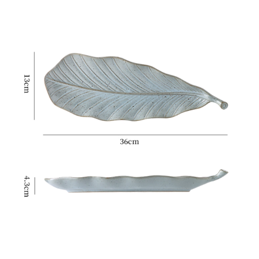 Japanese Leaf Ceramic Sushi Plate - 14" Retro Dessert Dish