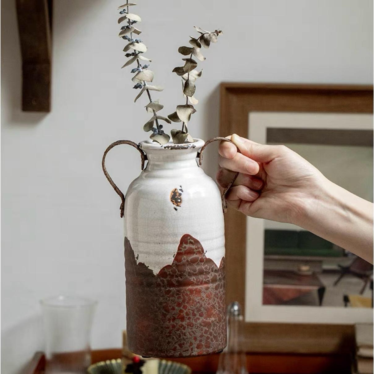 Bohemian Rustic Decor Vase |Vintage Style Farmhouse Vase| Amphora vase| Entryway vase