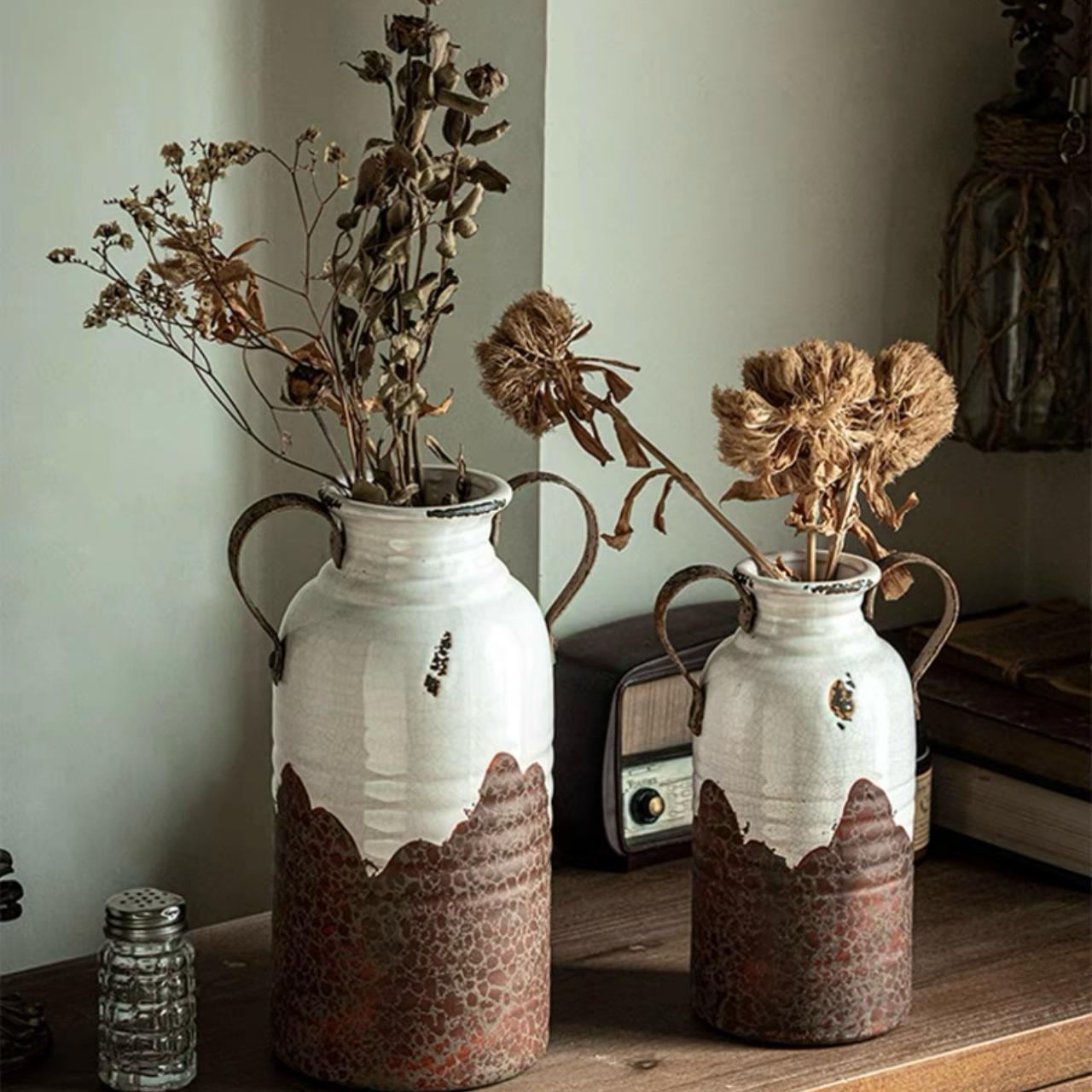 Bohemian Rustic Decor Vase |Vintage Style Farmhouse Vase| Amphora vase| Entryway vase