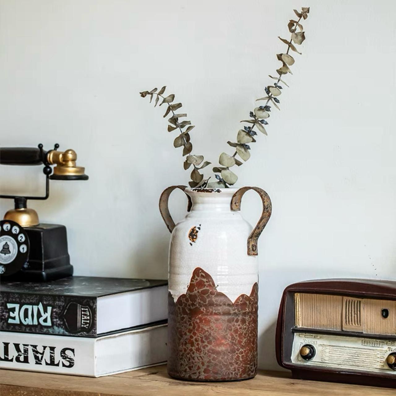 Bohemian Rustic Decor Vase |Vintage Style Farmhouse Vase| Amphora vase| Entryway vase