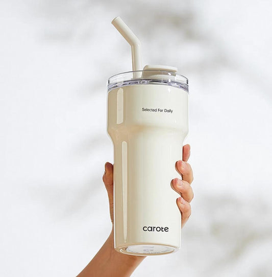 Carrot thermos cup large capacity straw cup 316 stainless steel coffee cup female office cold ice cup