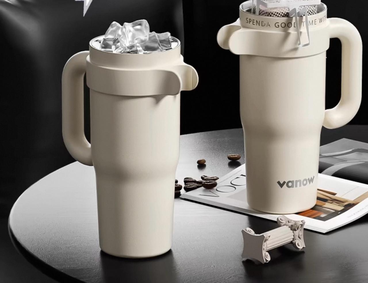 Vanow thermos cup large capacity water cup female high value ceramic liner 2025 new straw ice cup