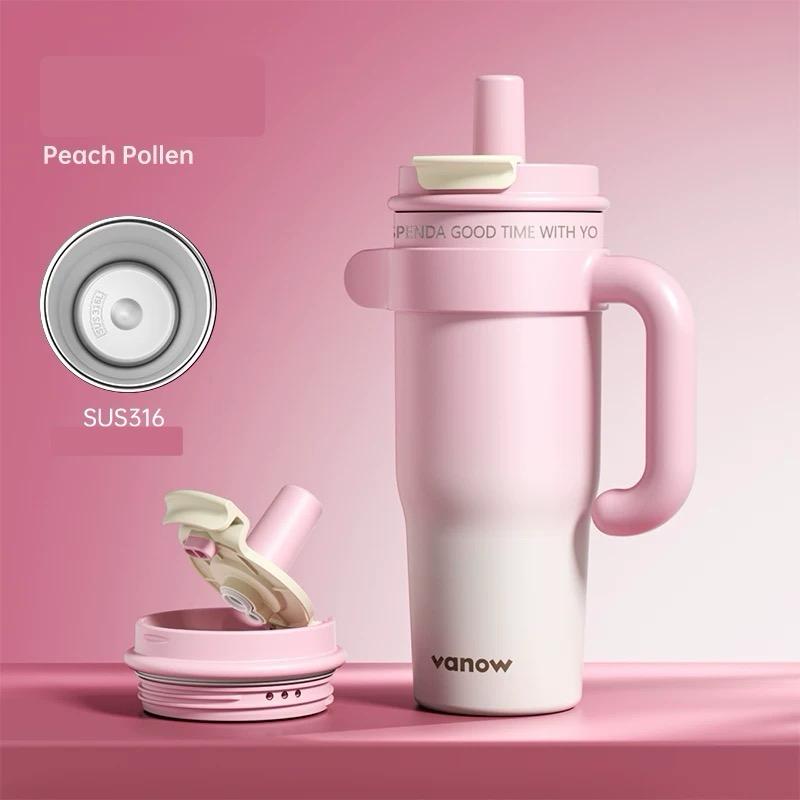 Vanow thermos cup large capacity water cup female high value ceramic liner 2025 new straw ice cup