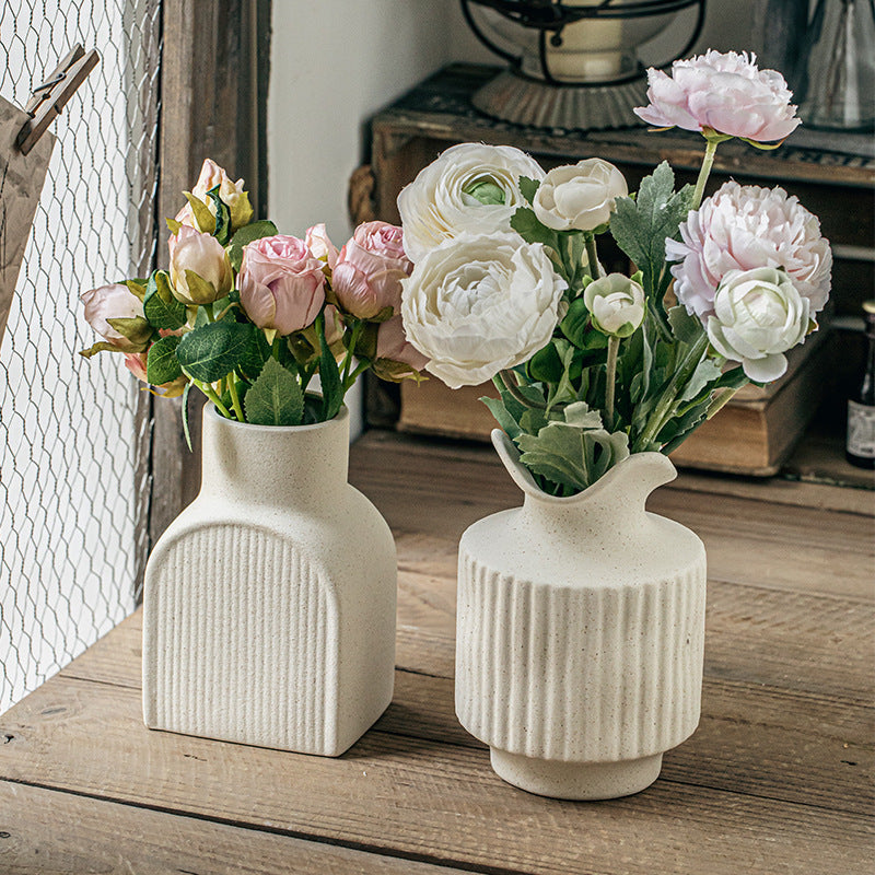 Plain Flower Art Relief Ceramic Vase