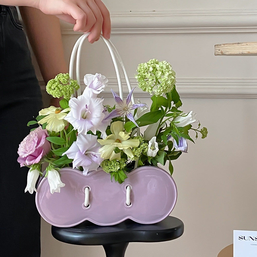 Ceramic Portable Flower Basket Bag Vase