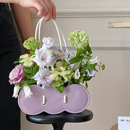 Ceramic Portable Flower Basket Bag Vase