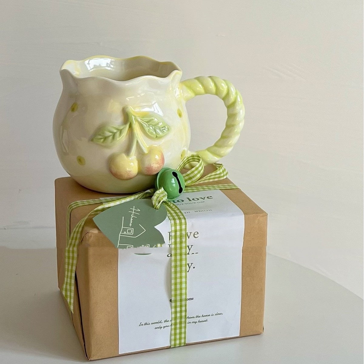 Irregular Cute Bow Mug | Cherry Art Mug Gift Ceramic Cup